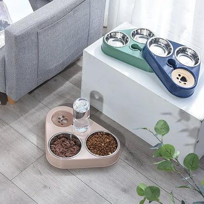 3In1 Pet  Cat Food Bowl with Bottle Automatic Drinking Feeder.