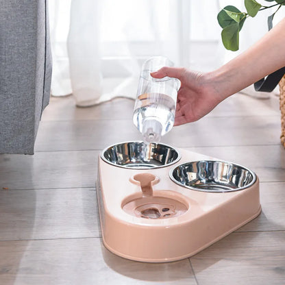 3In1 Pet  Cat Food Bowl with Bottle Automatic Drinking Feeder.